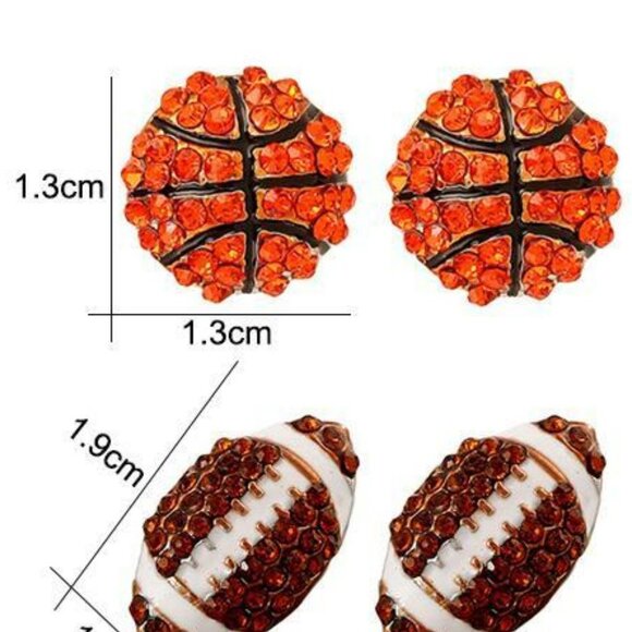 Basketball Rhinestone Stud Earrings - Picture 2 of 2